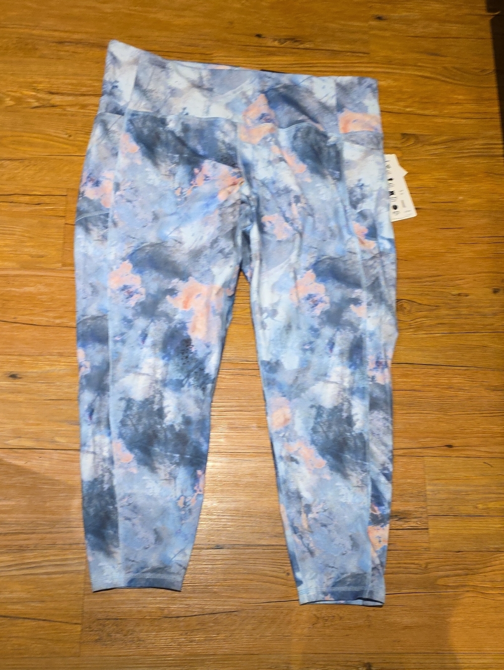 RBX Capri Leggings in Blue, Pink & Gray Abstract Print